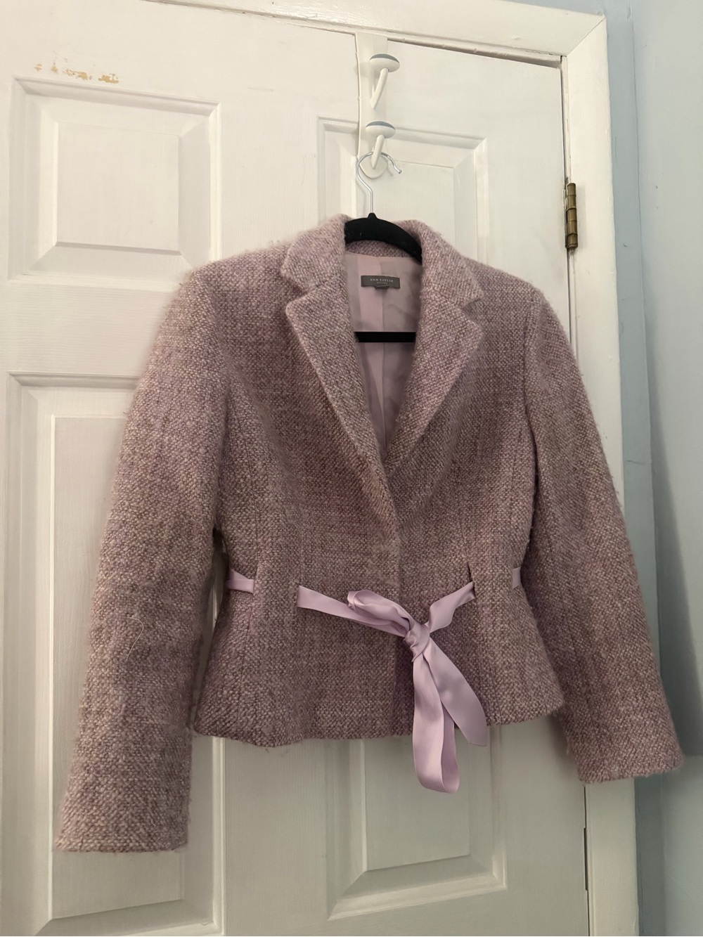Ann Taylor Petites 8P Lavender Virgin Wool Ribbon Belt Blazer